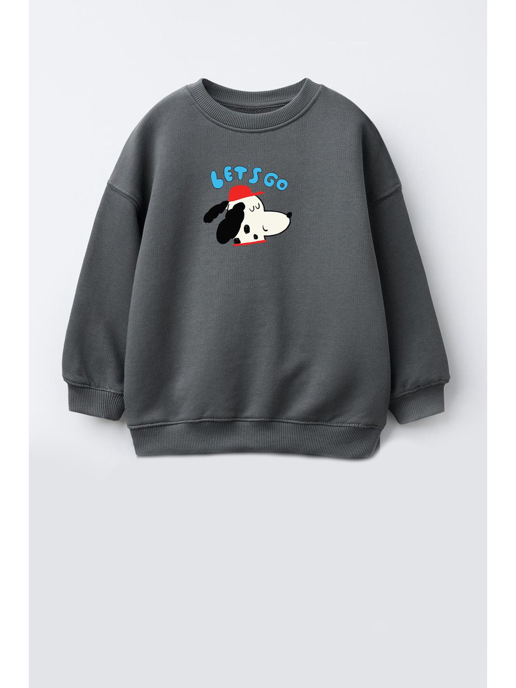 Antrasit Erkek Çocuk Köpek Baskılı 3 İplik Kumaş Pamuklu Sweatshirt