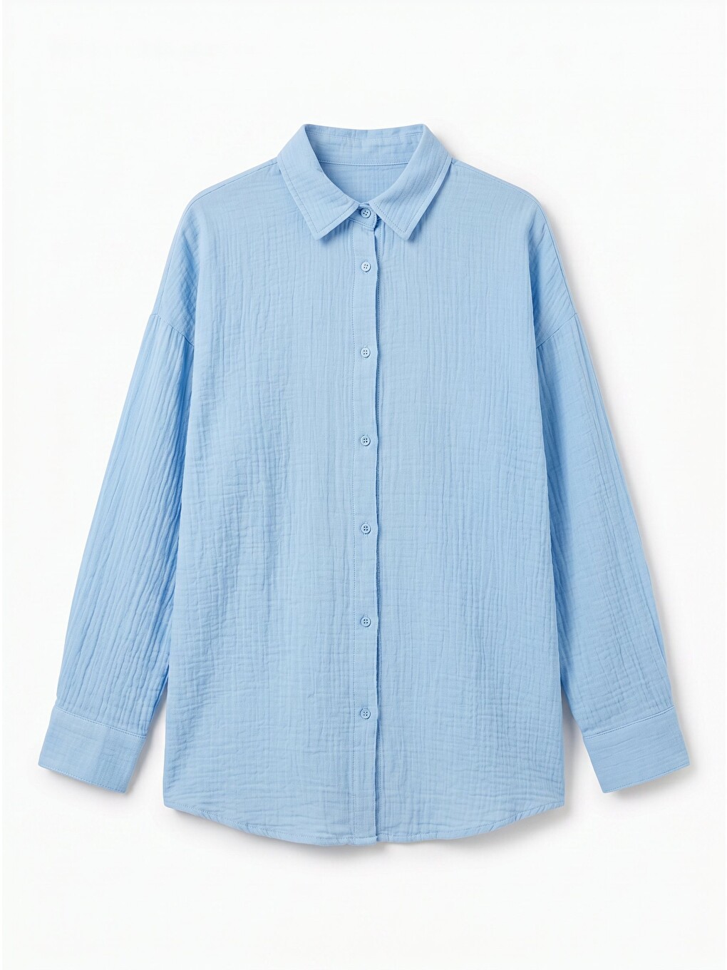 Oversize Basic Müslin Gömlek Gök Mavi Lmx0002