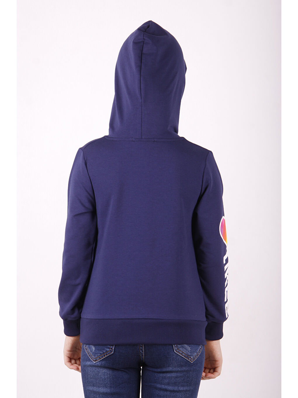 Lacivert Kız Çocuk Like Kalp Baskılı Kanguru Cepli Sweatshirt-2