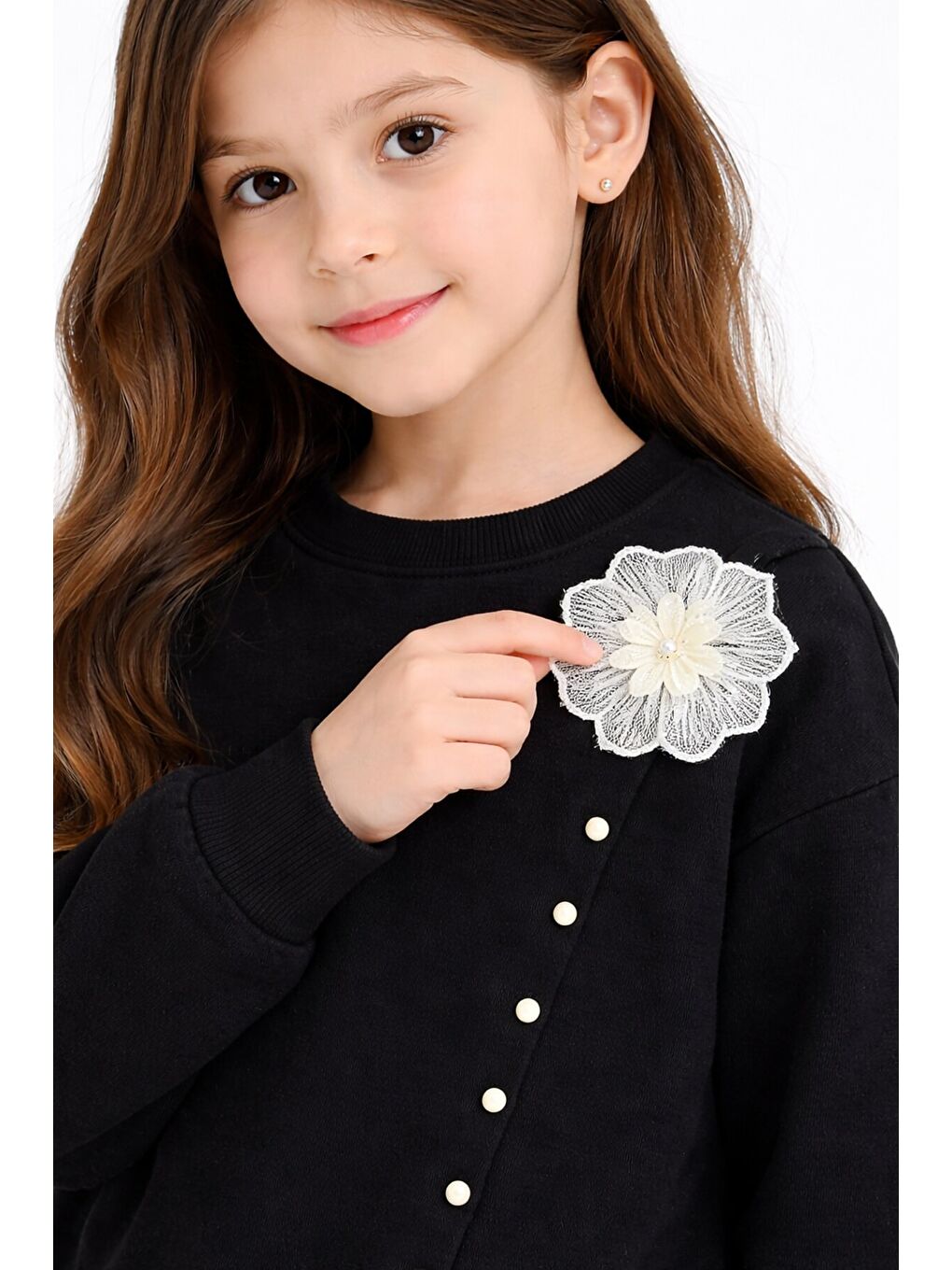 Siyah Dantel Detaylı Badili Jean Pantolonlu Kız Çocuk Alt Üst Takım 23593-1