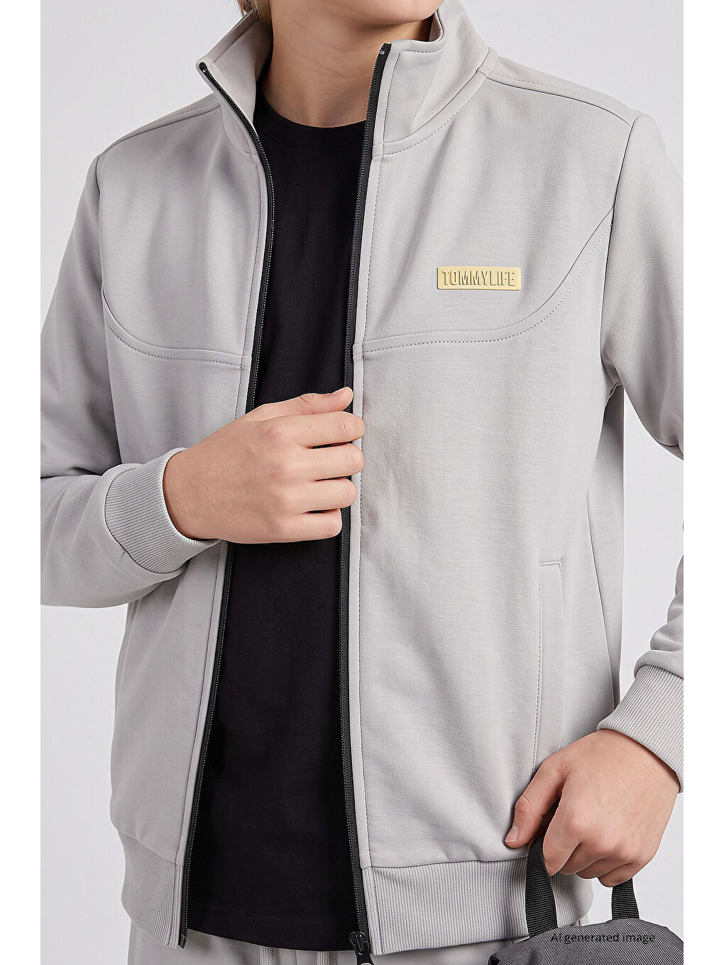 Bej Taş Standart Fit Basic Dik Yaka Jogger Erkek Çocuk Eşofman Takım - 11327-1