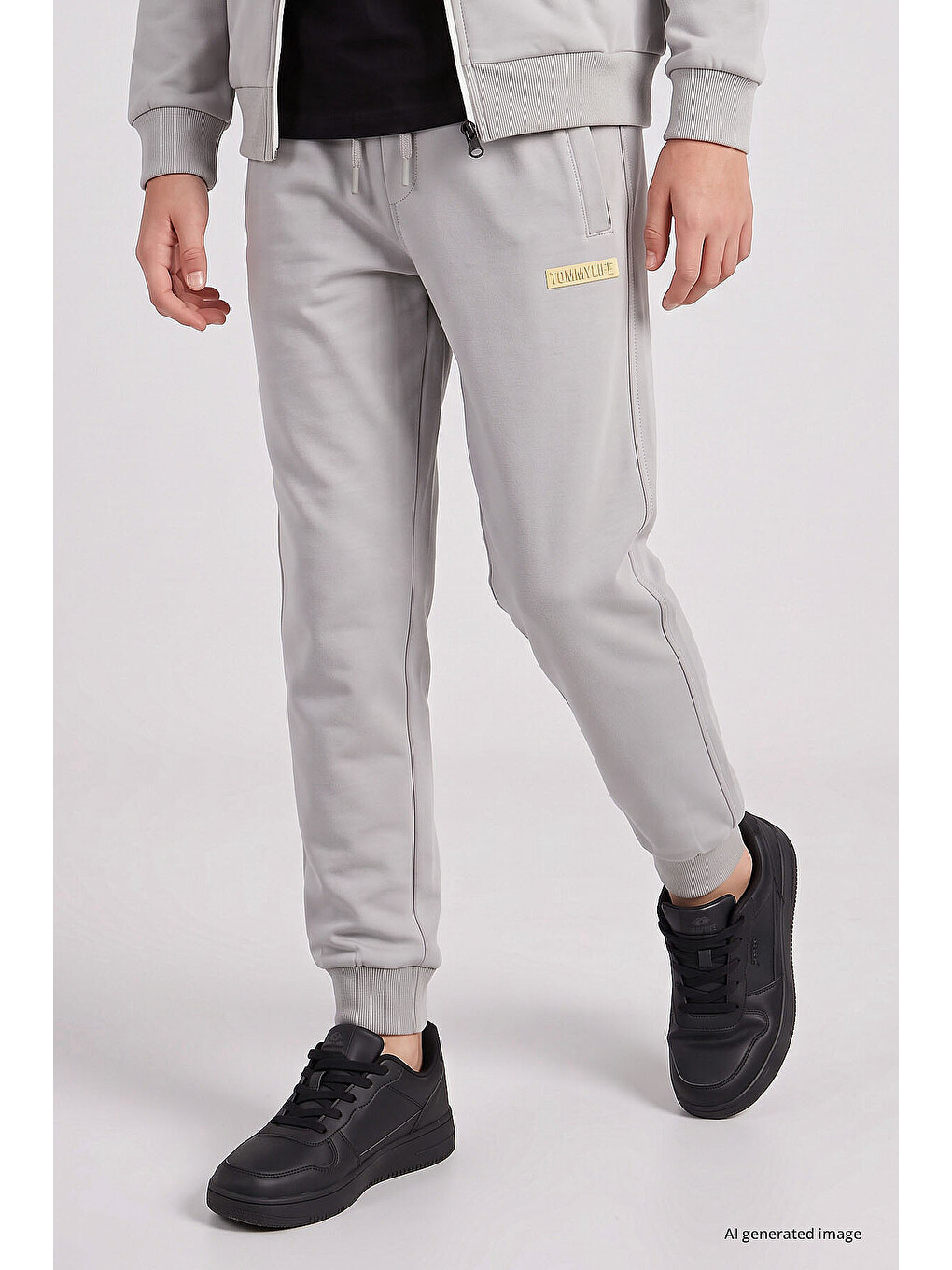 Bej Taş Standart Fit Basic Dik Yaka Jogger Erkek Çocuk Eşofman Takım - 11327-3