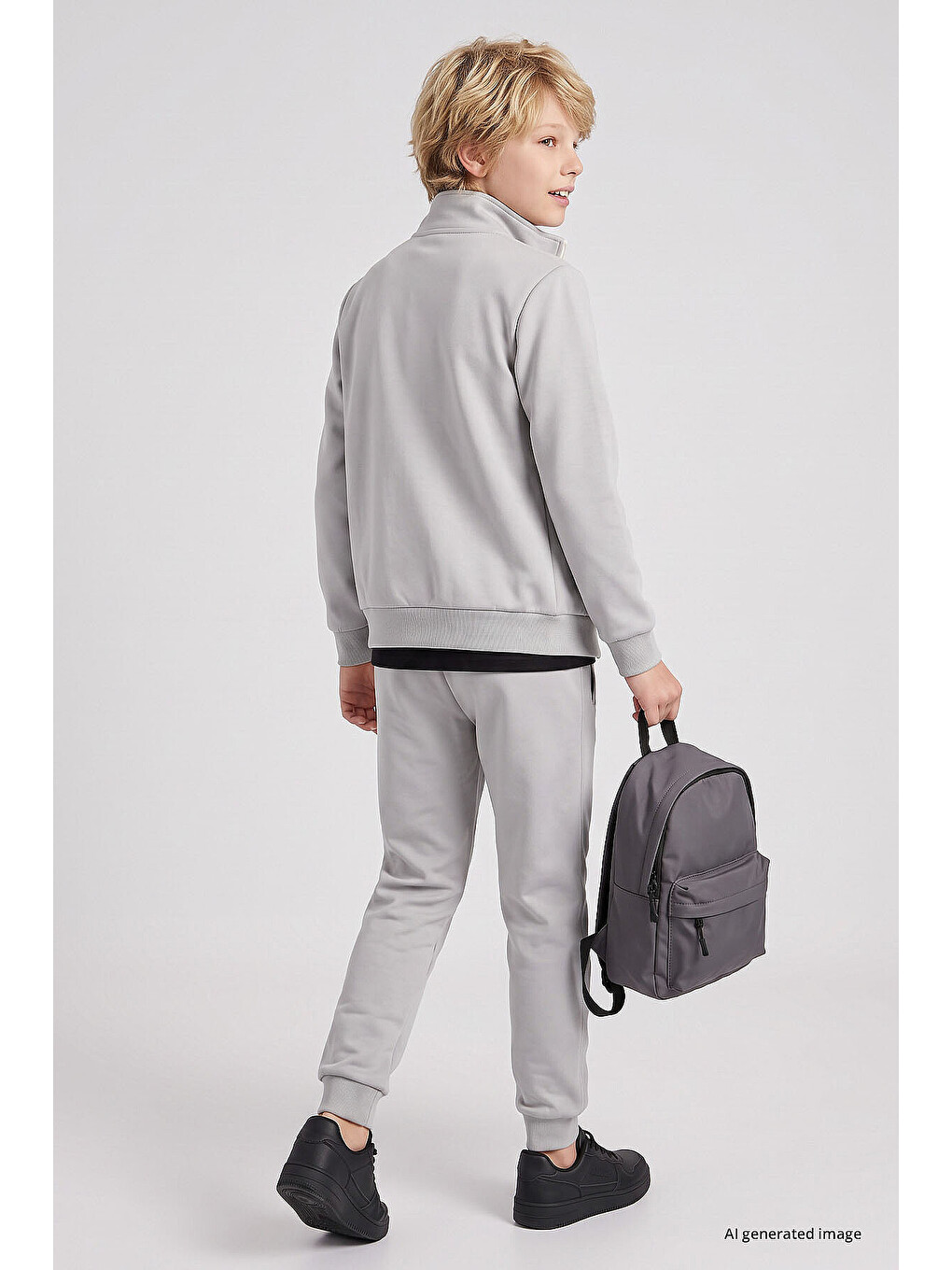 Bej Taş Standart Fit Basic Dik Yaka Jogger Erkek Çocuk Eşofman Takım - 11327-4