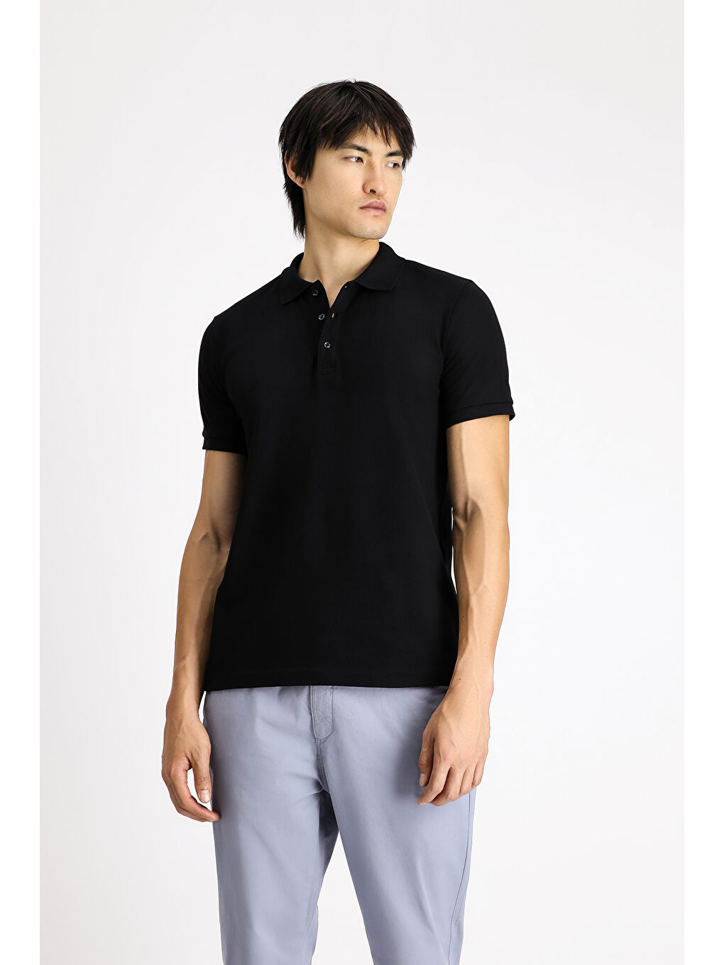 Siyah Slim Fit Dar Kesim Pamuk Polo Yaka Tişört