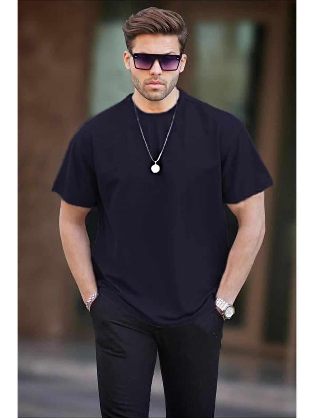 Lacivert Basic Oversize Erkek Tişört 7010