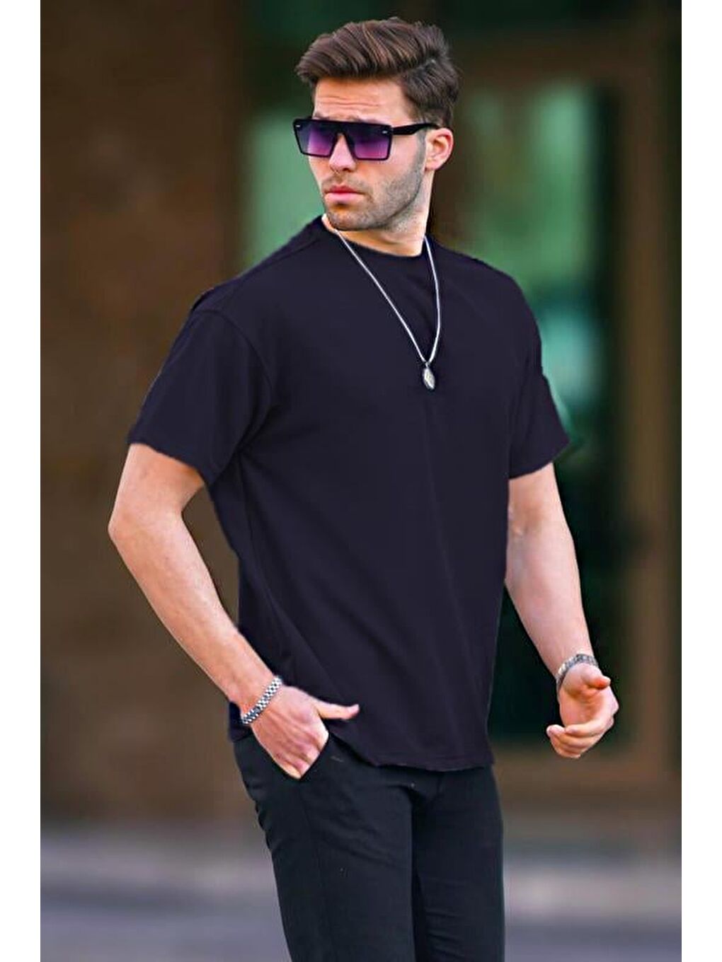 Lacivert Basic Oversize Erkek Tişört 7010-1