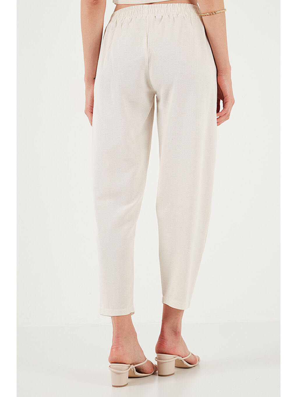 Bej Bohem İşlemeli Keten Ve Pamuk Karışımlı Şalvar Kadın Pantolon 5865050-6