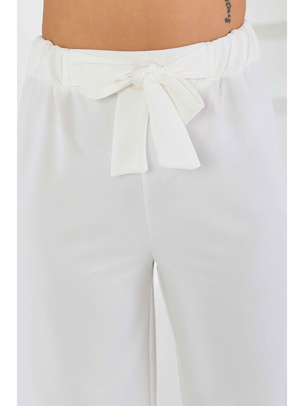 Önden Bağlamalı Pantolon Beyaz - 27553-5