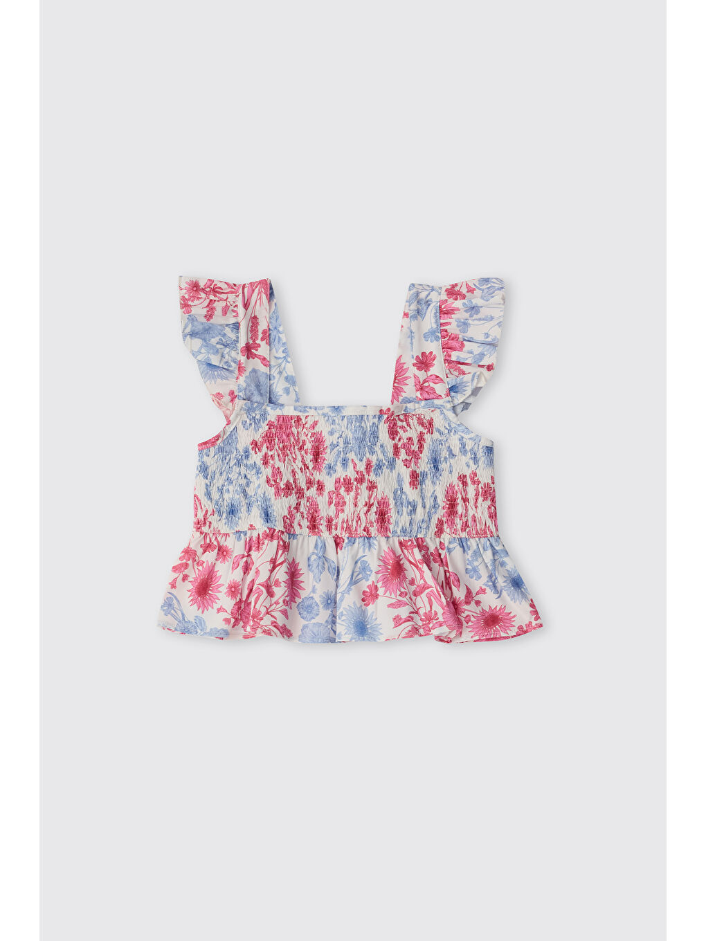 Kız Çocuk Çiçek Desenli Pembe Bluz