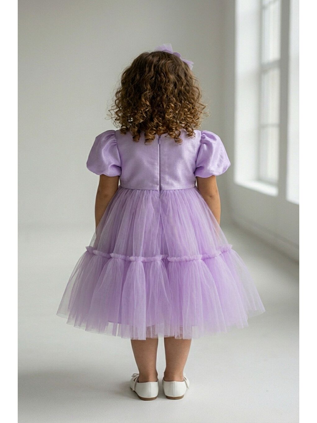 Lila Kız Çocuk Çiçek Aksesuarlı Abiye-2