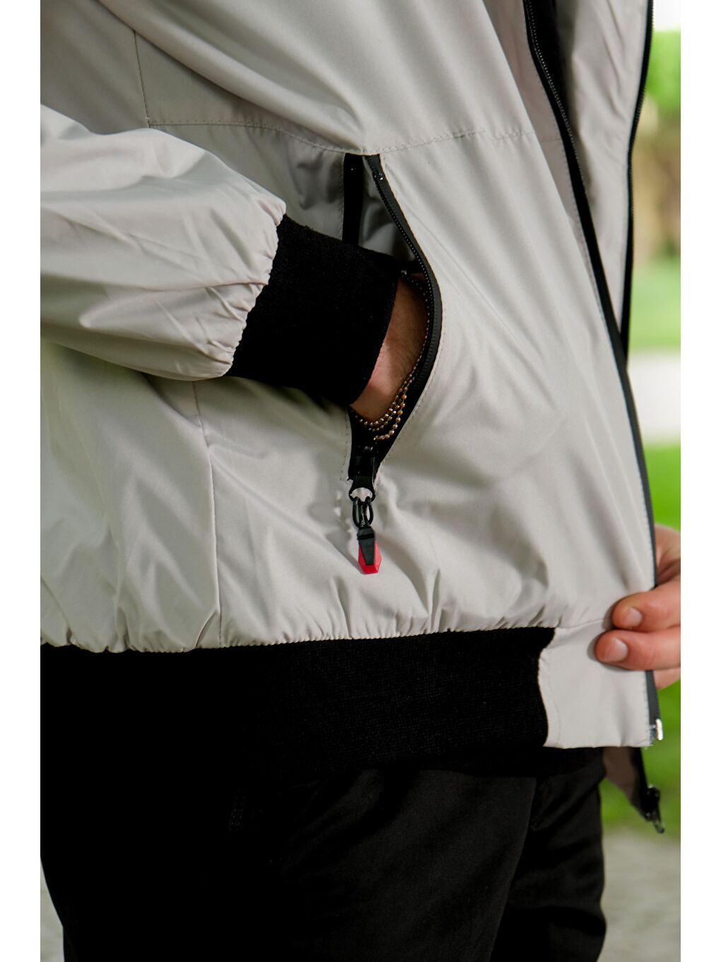 Gri Beli Lastikli Yağmurluk Mevsimlik Mont PLDP 2921-7