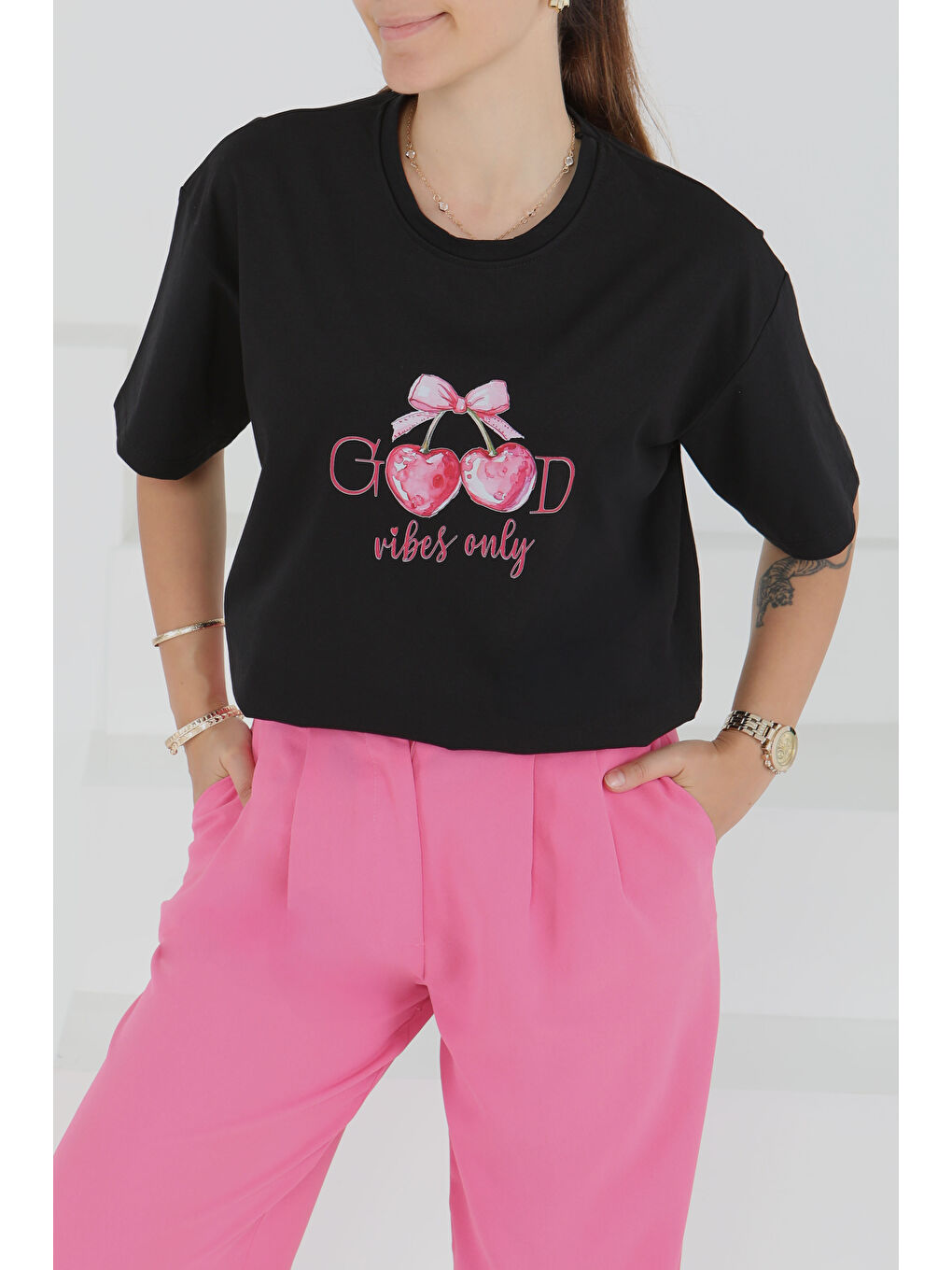 Baskılı Kısa Kollu T-Şhirt Siyah - 27500