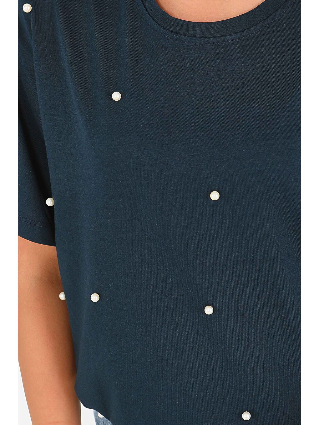 İncili Kısa Kollu T-Şhirt Lacivert - 27544-2