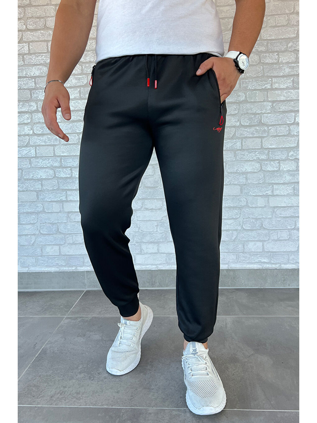 Siyah Scuba Paça Ribanalı Jogger Erkek Jogger Eşofman Altı