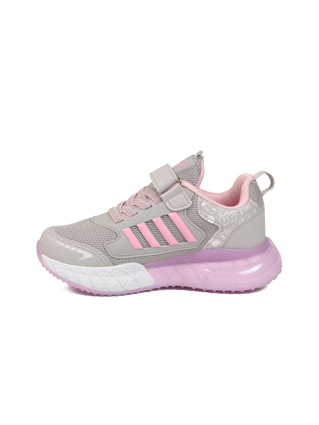 Gri Buz Pembe Cırtlı Fileli Hafif Kız Çocuk Spor Ayakkabı 748 F-3
