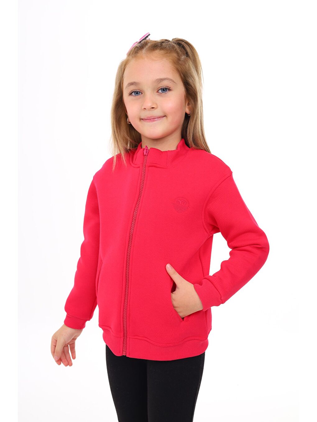 Toontoykids Fuşya Kız Çocuk Nakışlı Fermuarlı Sweatshirt - 1