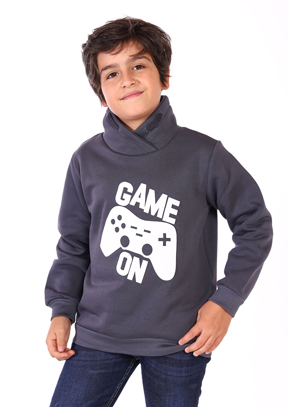 Antrasit Erkek Çocuk Pamuklu Kabartma Baskılı Sweatshirt-1