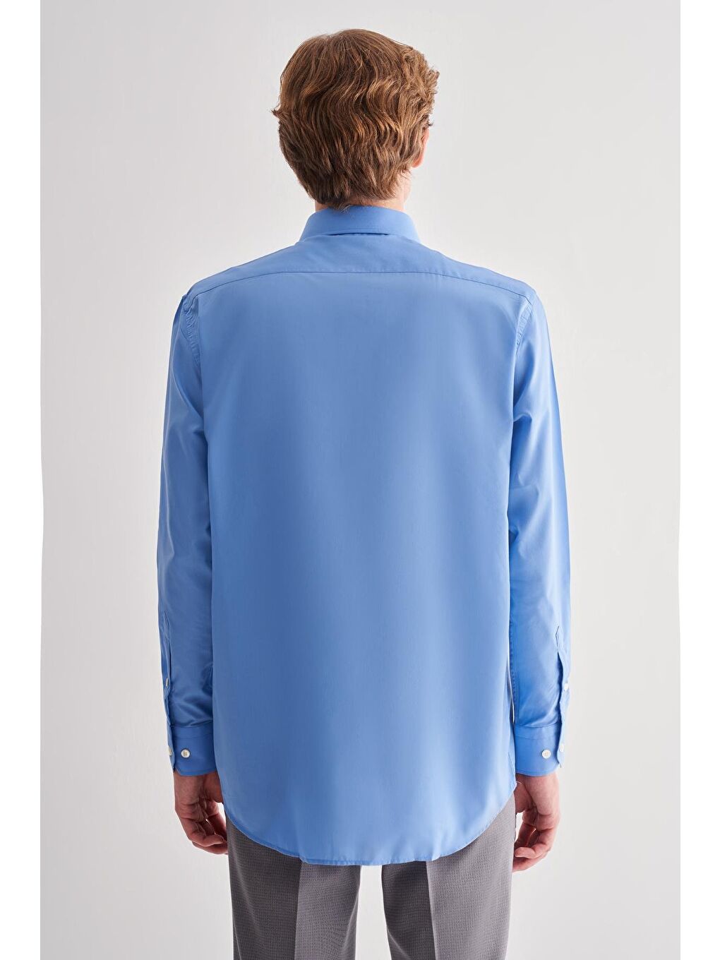 Mavi Saks Sert Yaka Uzun Kol Easy To Iron Comfort Fit Pamuklu Gömlek 1004255182-4