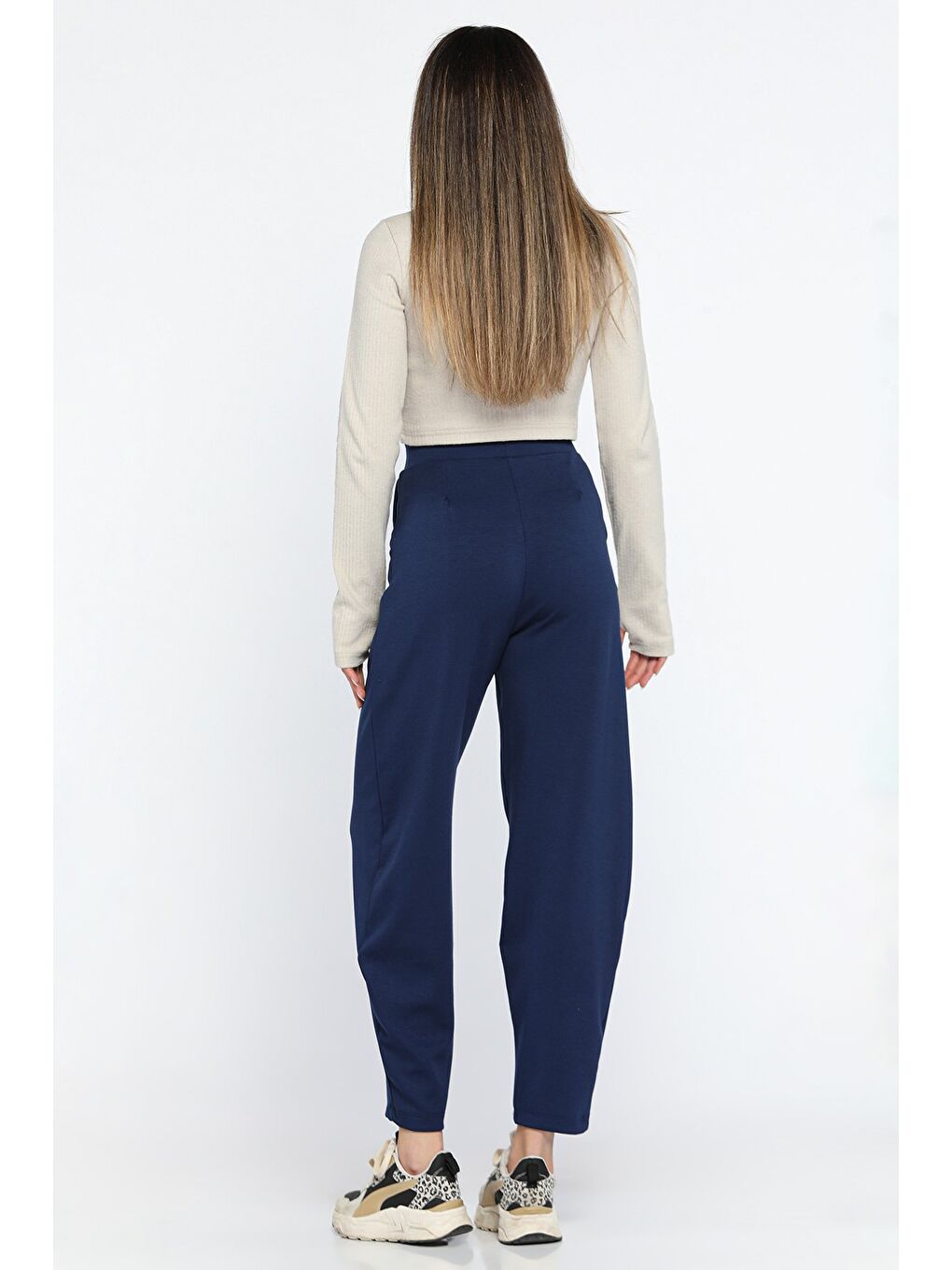 Lacivert Kadın Yüksek Bel Havuç Pantolon-2