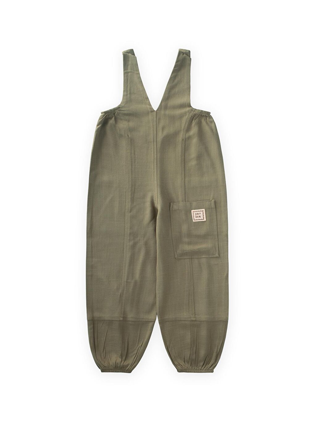 Haki Kız Çocuk V Yaka Keten Salopet