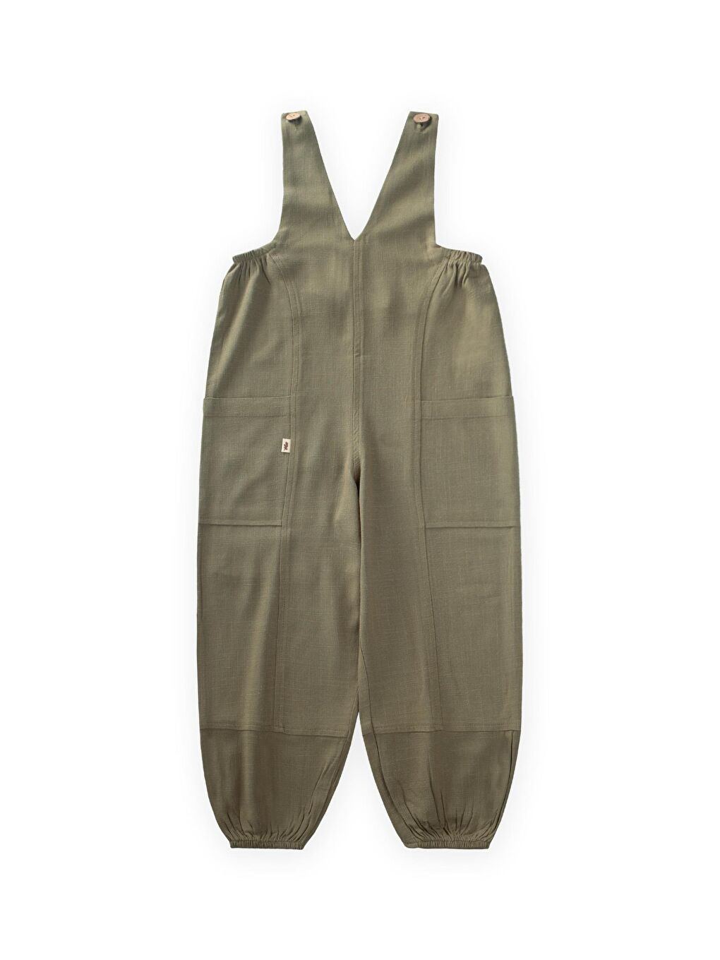 Haki Kız Çocuk V Yaka Keten Salopet-1