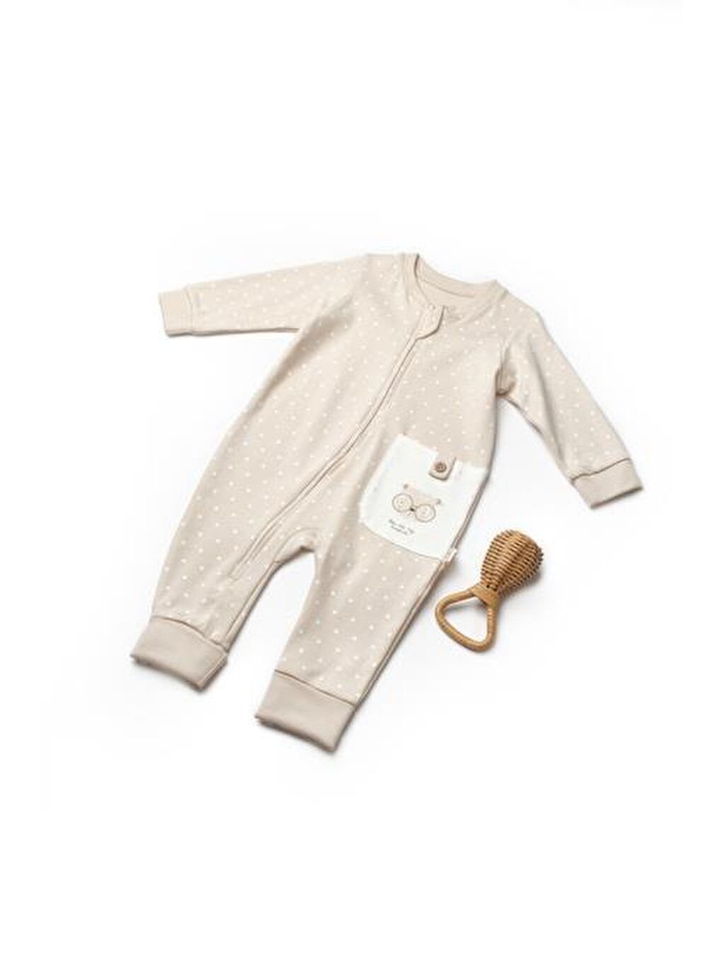 Ekru Bebek Fermuarlı Tulum, %100 Organik Pamuk, Bebek ve Yenidoğan Serisi - CSY8109