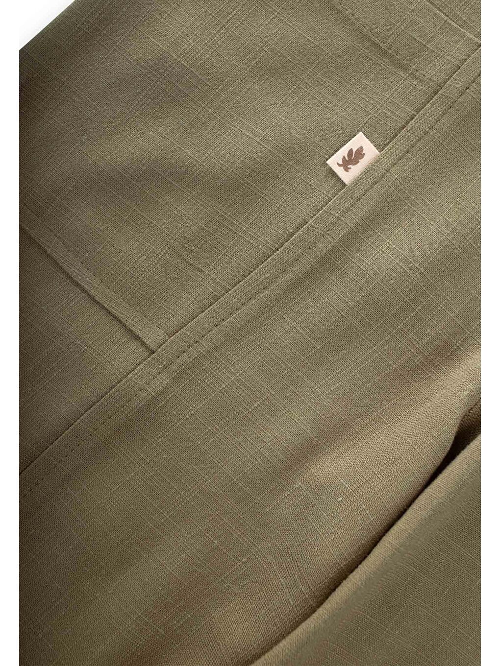 Haki Kız Çocuk V Yaka Keten Salopet-2