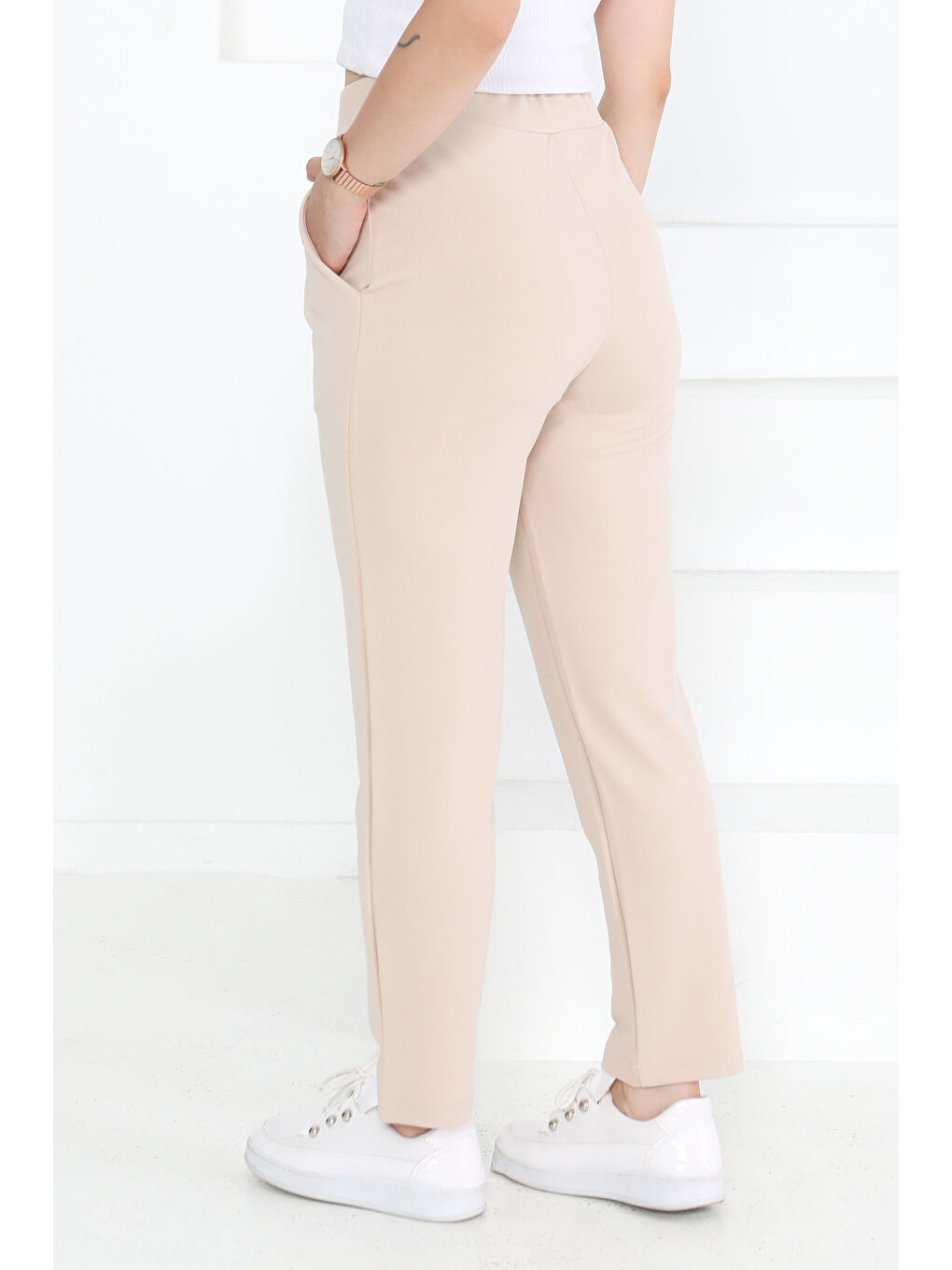 Çift Düğmeli Spor Pantolon Bej - 27352-4