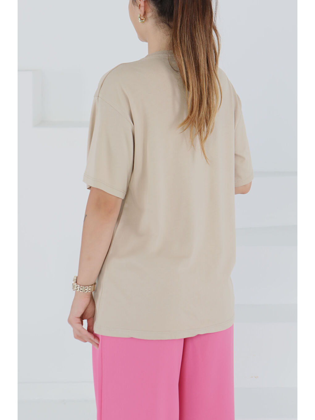 Baskılı Kısa Kollu T-Şhirt Bej - 27500-3