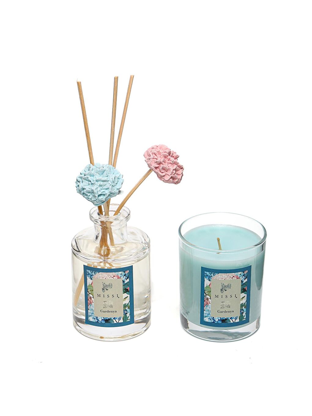 Mavi Gardenya Oda Kokusu ve Vegan Mum Hediye Seti