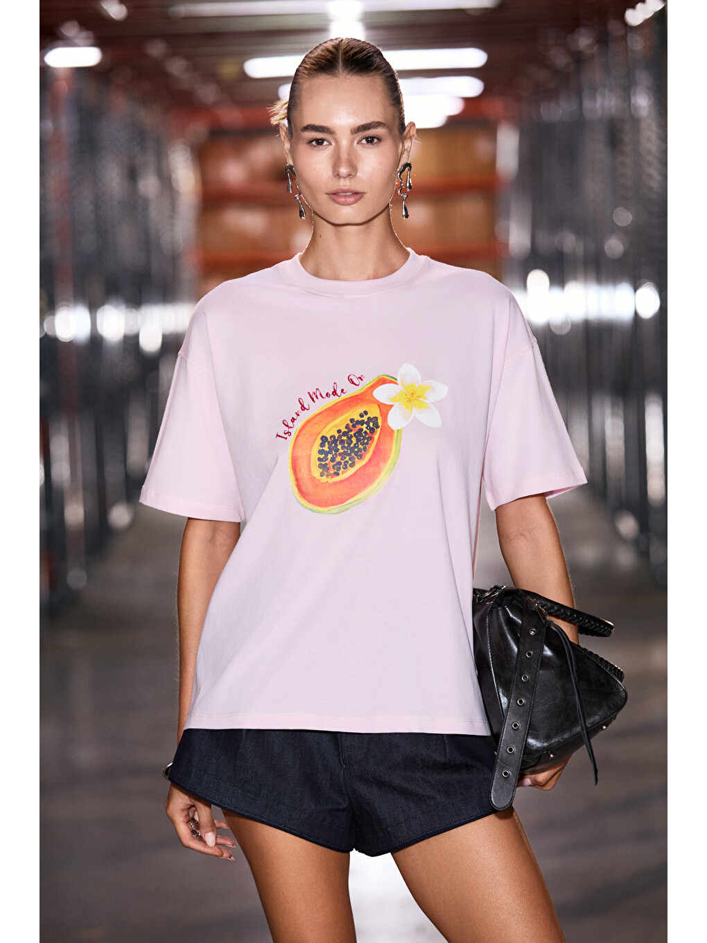 Pembe CASSIANE Kadın Bisiklet Yaka Kısa Kollu Ön Ve Arka Baskılı Regular PEMBE T-Shirt-1