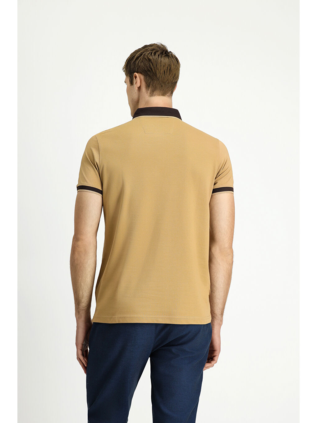 Bej Polo Yaka Regular Fit Desenli Pamuklu Tişört-5