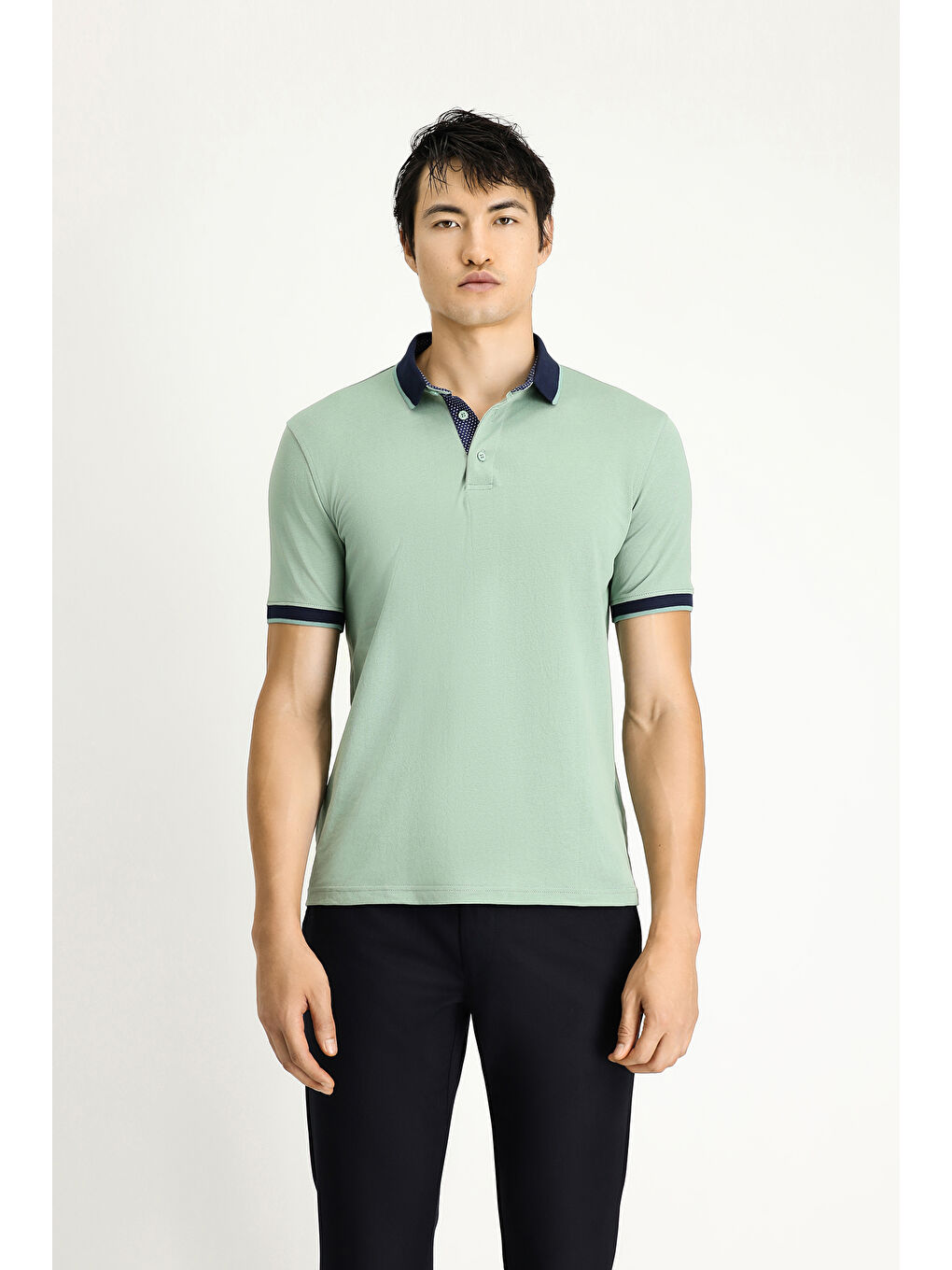 Yeşil Polo Yaka Regular Fit Desenli Pamuklu Tişört-2