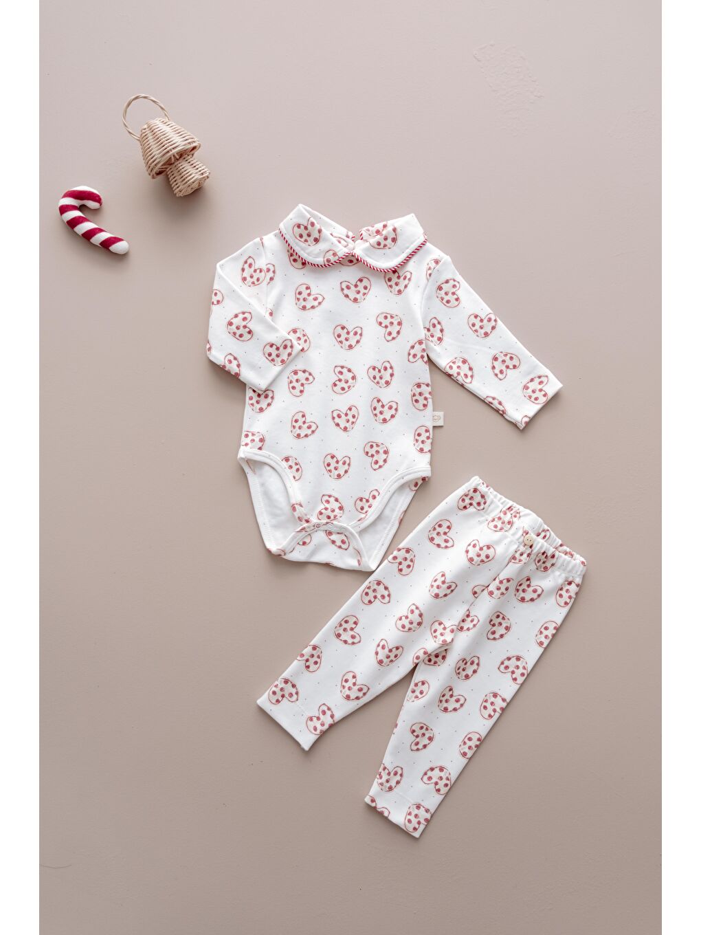 Beyaz Puffy Sleep Kalp Kurabiye Serisi Body Tayt Takım-2