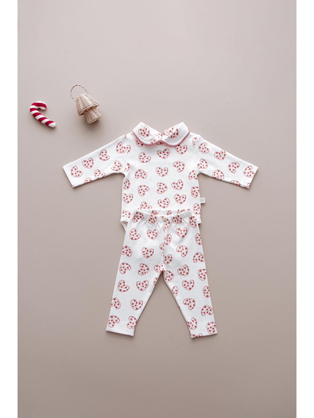 Beyaz Puffy Sleep Kalp Kurabiye Serisi Body Tayt Takım-5