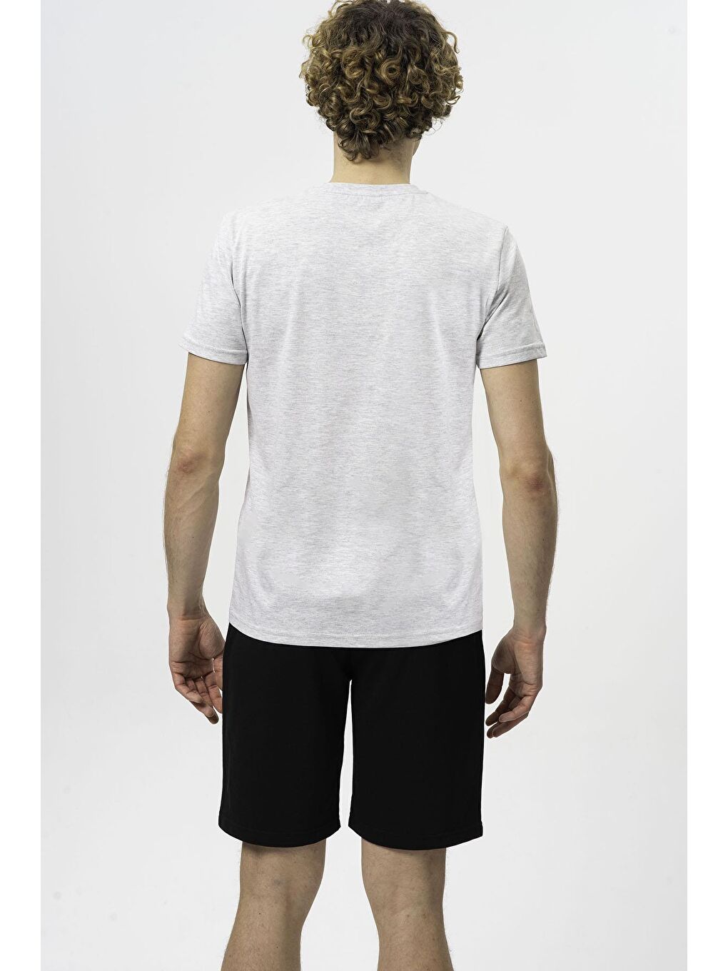 Gri Bisiklet Yaka Kısa Kollu Baskılı Erkek Tişört-3