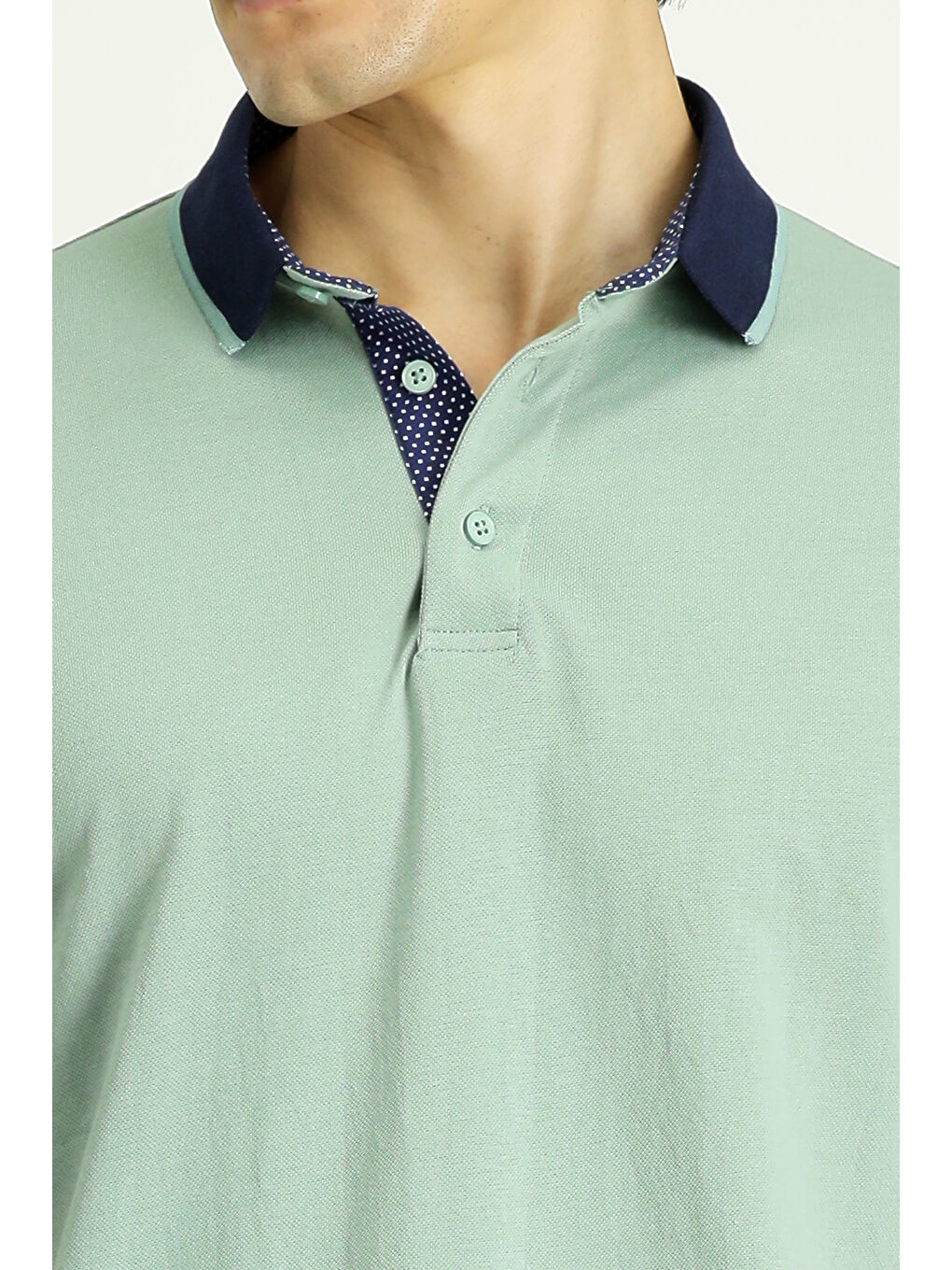 Yeşil Polo Yaka Regular Fit Desenli Pamuklu Tişört-5