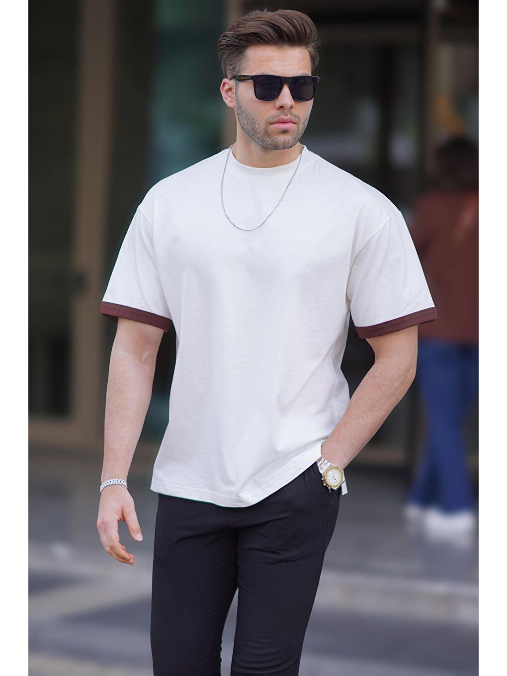 Beyaz Oversize Bisiklet Yaka %100 Pamuk Tişört 6184