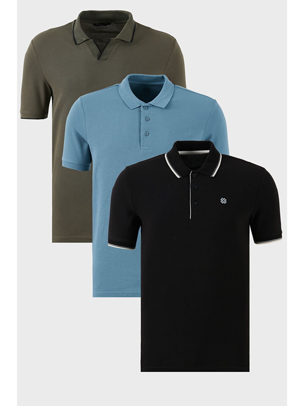 Siyah Pamuklu Regular Fit 3'lü Paket Polo Yaka Tişört 59029641827S3