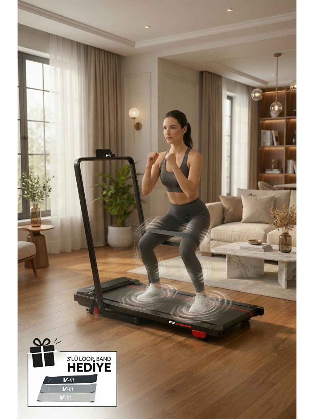 Siyah V-fit By Vibro Run Titreşimli Koşu Bandı Katlanabilir, 8 Km/s, Titreşim Modlu, Kumandalı