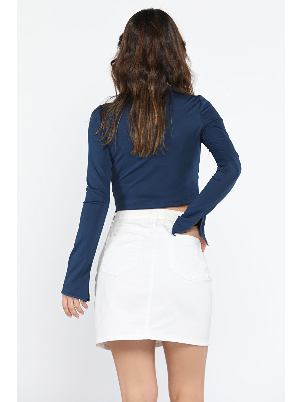 Lacivert Ön Büzgülü Kadın Bluz-2