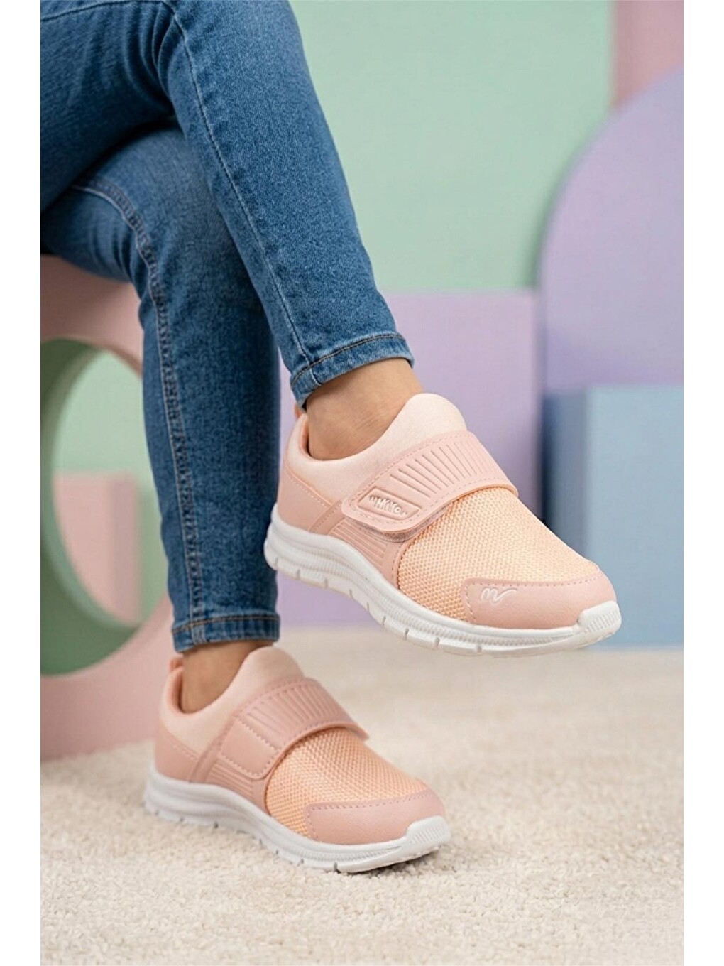 Pembe Meysa Unisex Çocuk Fileli Hafif Spor Ayakkabı - Cırt Cırtlı Ortopedik Tabanlı Günlük Yürüyüş Ayakkab-1