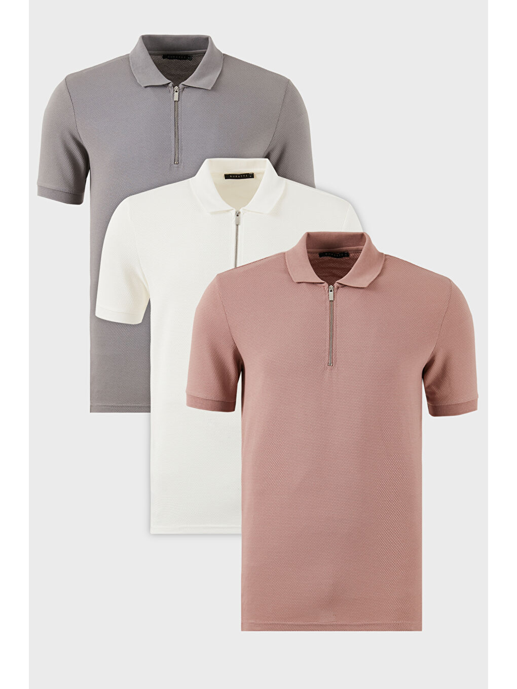 Pembe Pamuklu Regular Fit Yarım Fermuarlı 3'lü Paket Polo Yaka %100 Pamuk Tişört 5902915S3