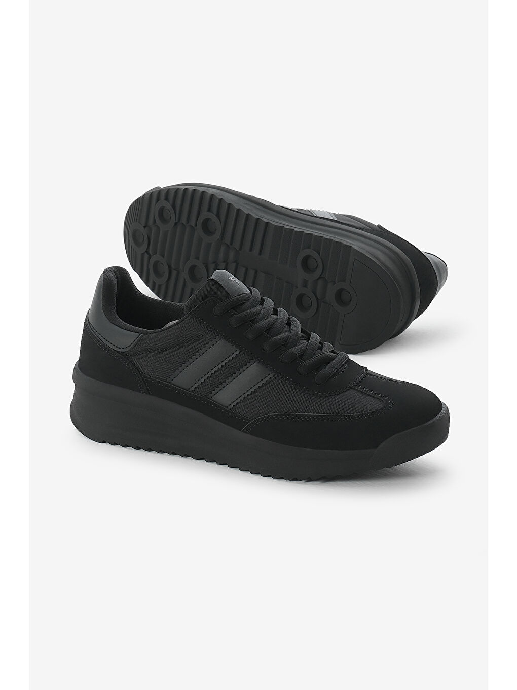 Unisex Siyah Termo Taban Çift Şeritli Bağcıklı Spor Ayakkabı-3