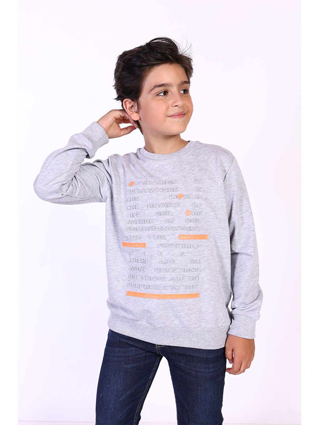 Gri Erkek Çocuk Kabartma Baskılı Sweatshirt