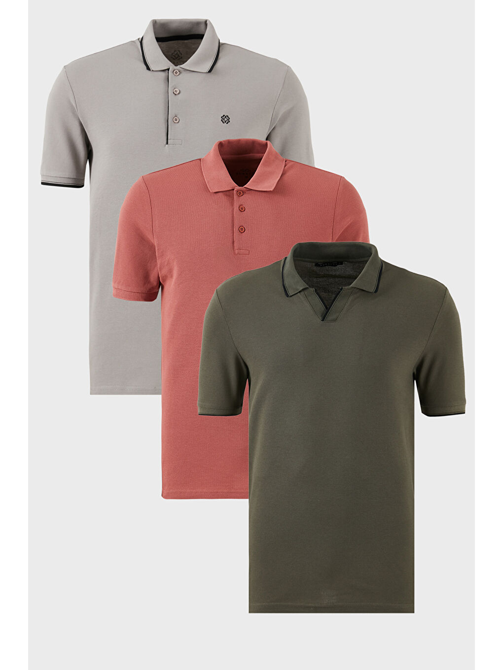 Haki Pamuklu Regular Fit 3'lü Paket Polo Yaka Tişört 59029641827S3