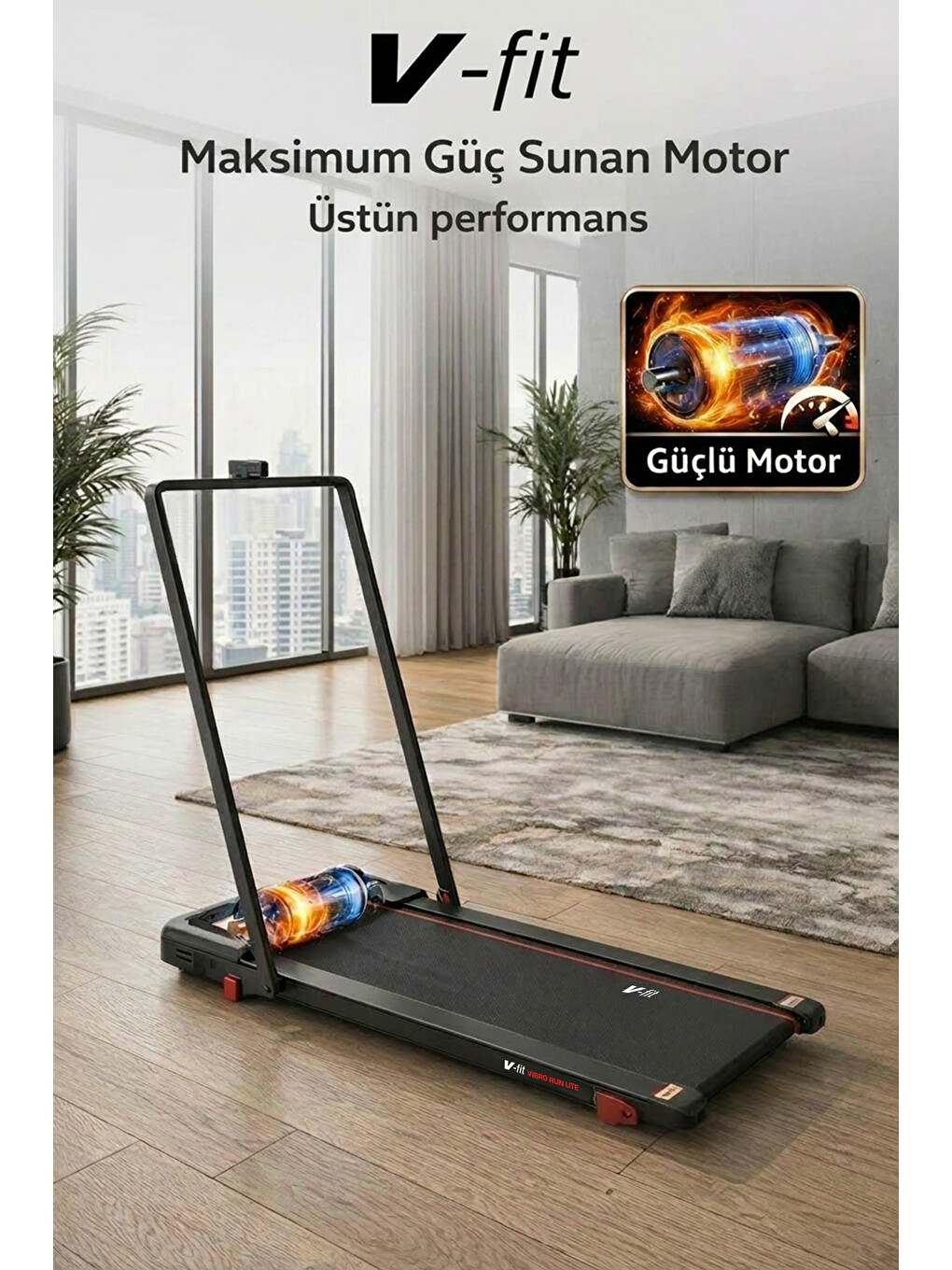 Siyah V-fit By Vibro Run Titreşimli Koşu Bandı Katlanabilir, 8 Km/s, Titreşim Modlu, Kumandalı-2