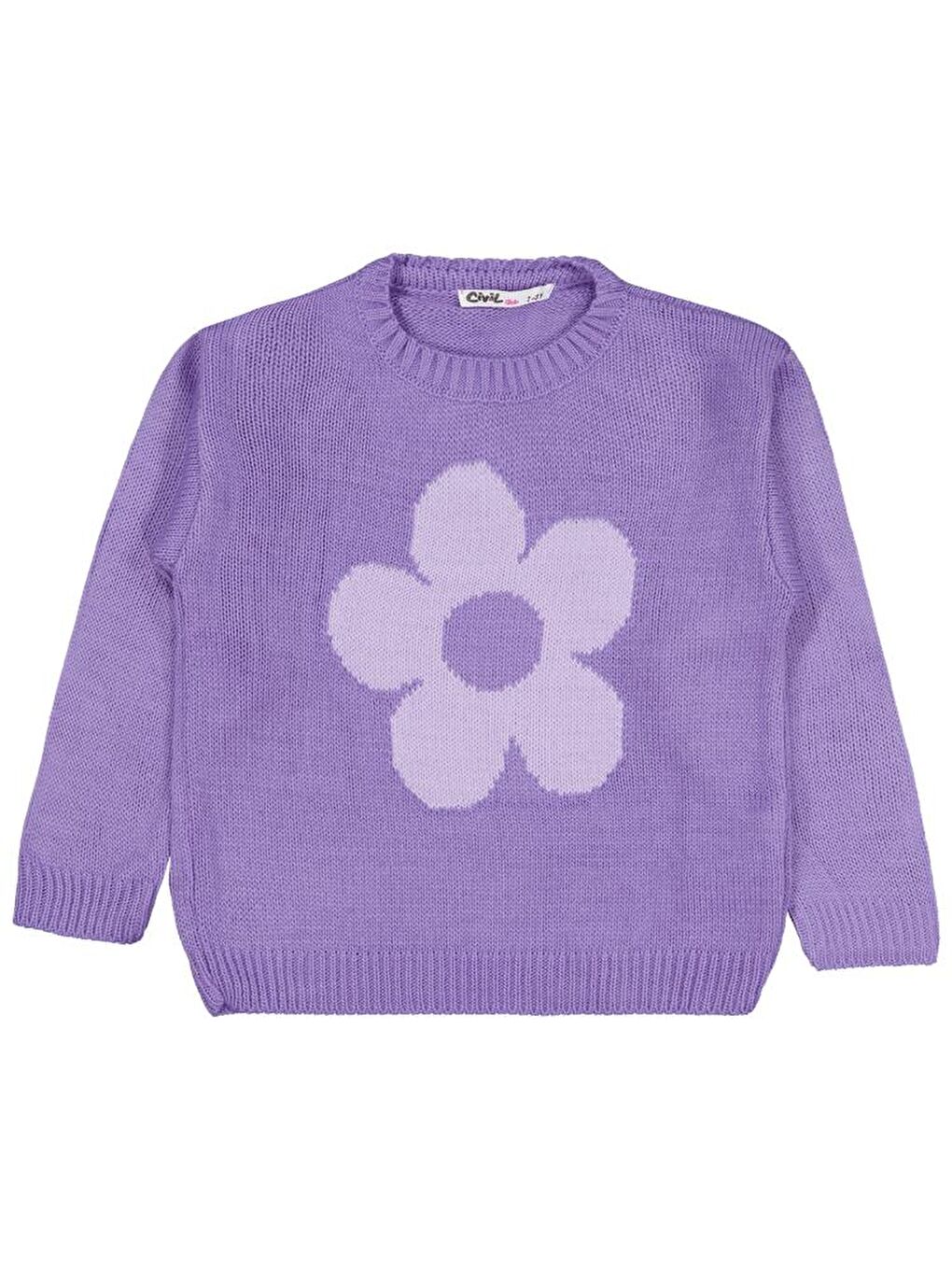 Mor Girls Büyük Çiçek Desenli 2-5 Yaş Kazak - Lila 3-4 Yaş