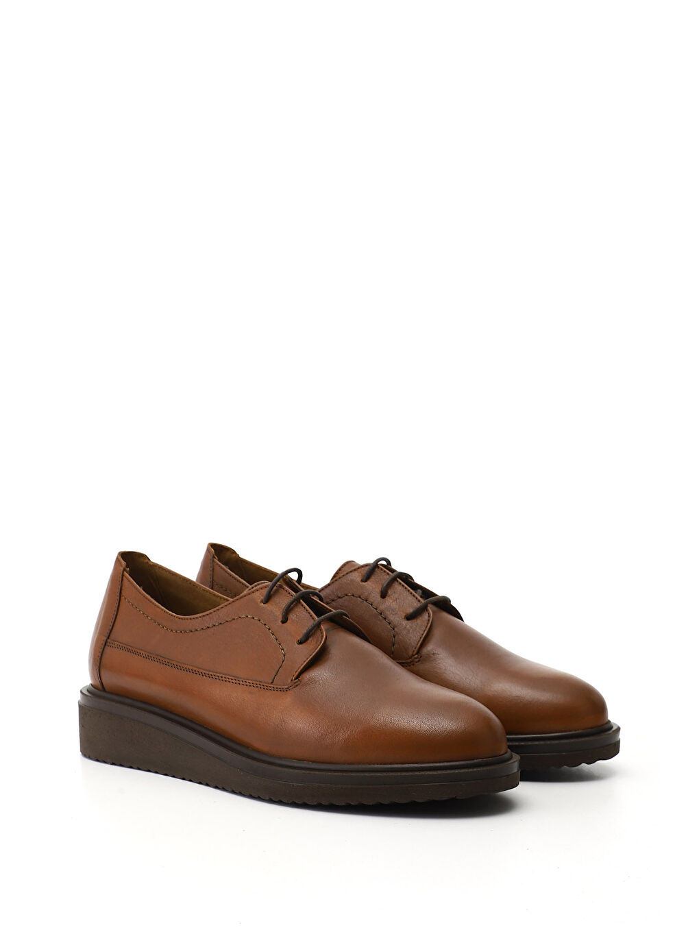 Kahverengi Kadın KAHVERENGİ-TABA Bağcıklı Dolgu Taban Hakiki Deri Ayakkabı-1