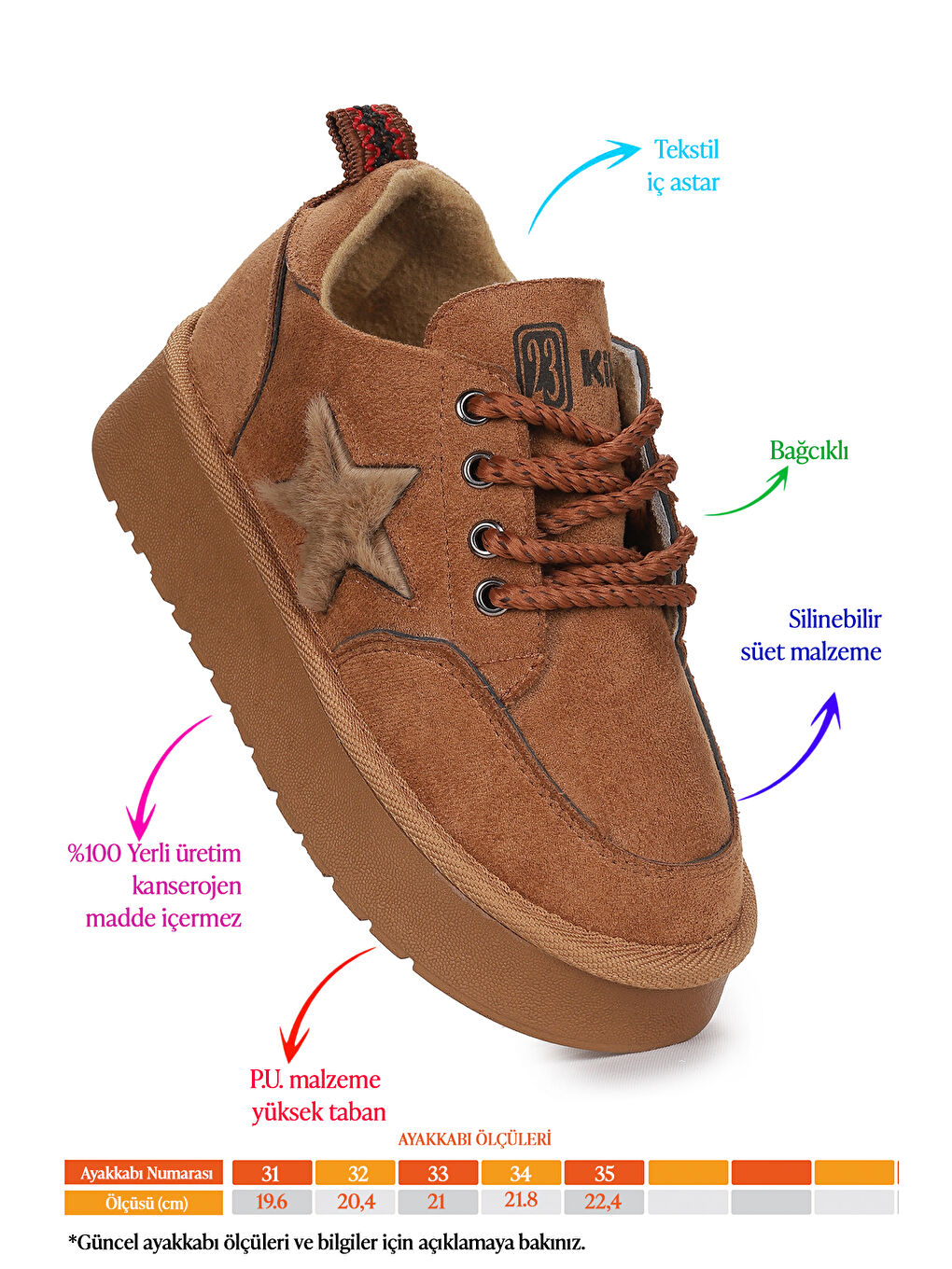 Kahverengi Parva Bağcıklı Kız Çocuk Günlük Spor Bot Ayakkabı-1